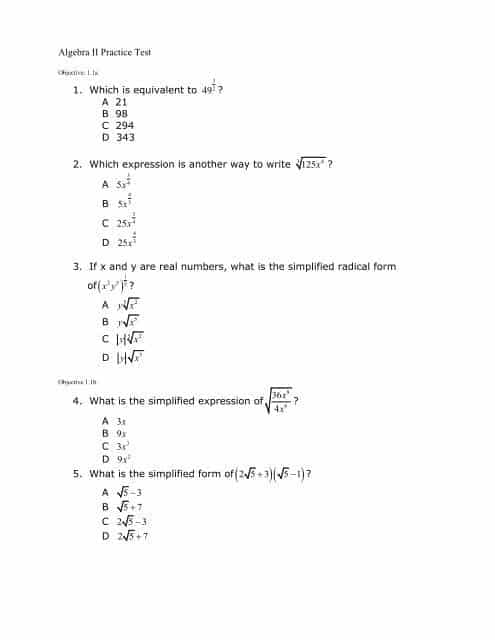 best algebra 2 sample questions