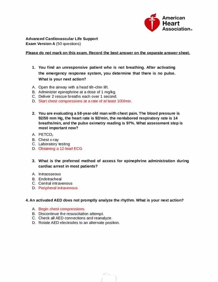 best american heart association test questions