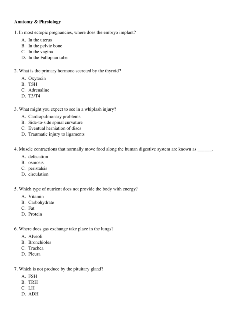 best anatomy and physiology questions and answers