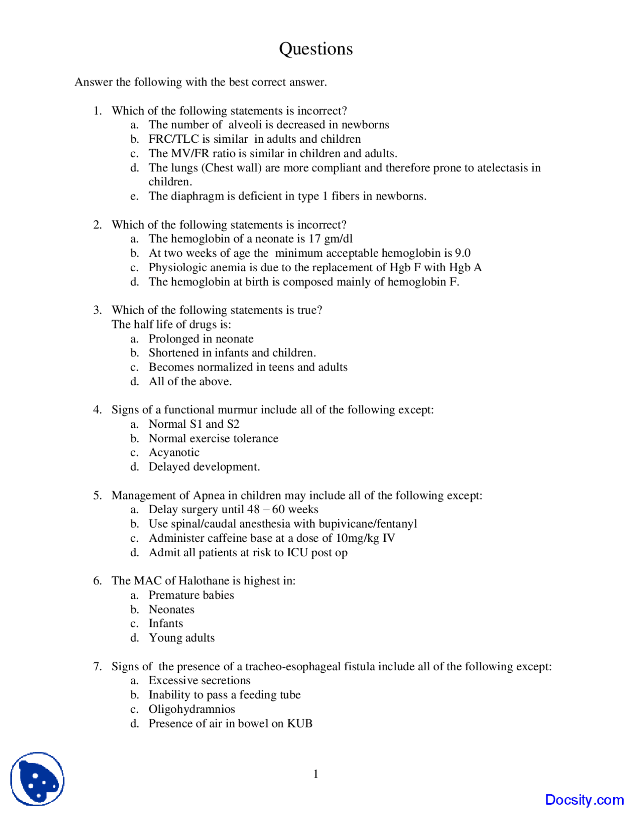 best anesthesia questions