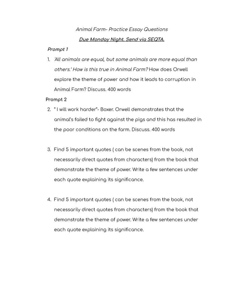 best animal farm essay questions