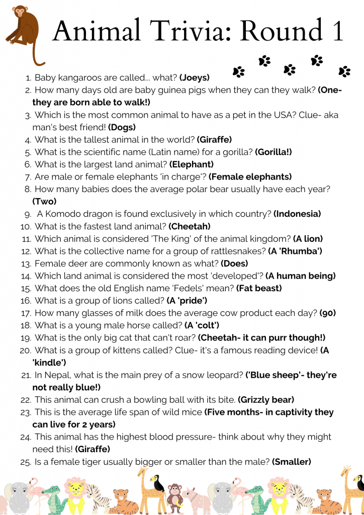 best animal trivia questions multiple choice