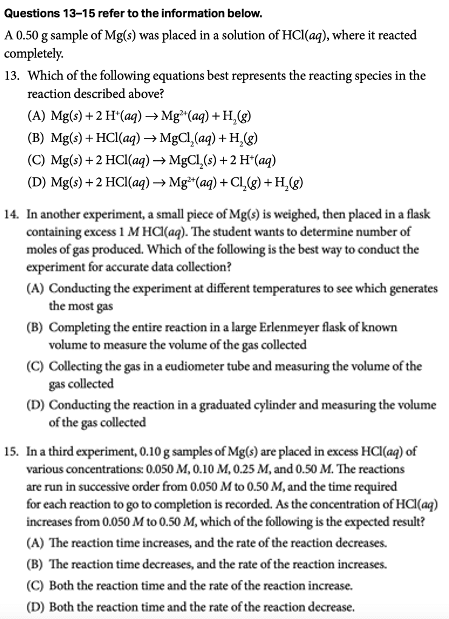 best ap chemistry multiple choice questions
