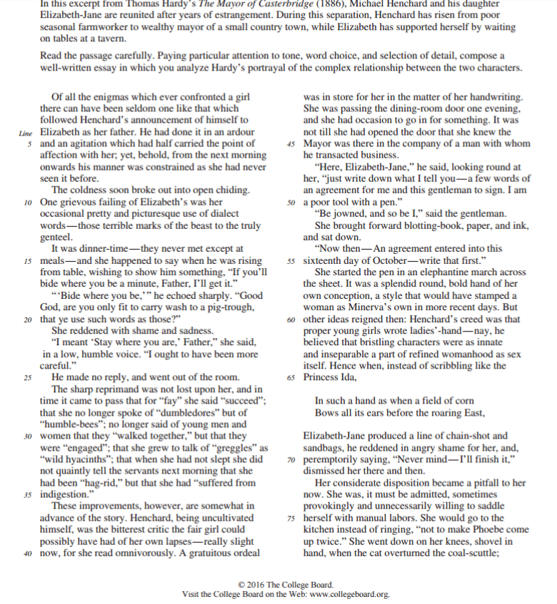 best ap literature free response questions