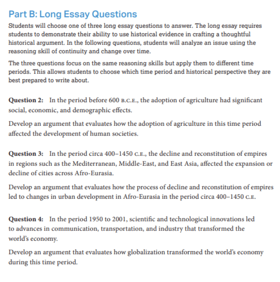 best ap world history long essay questions