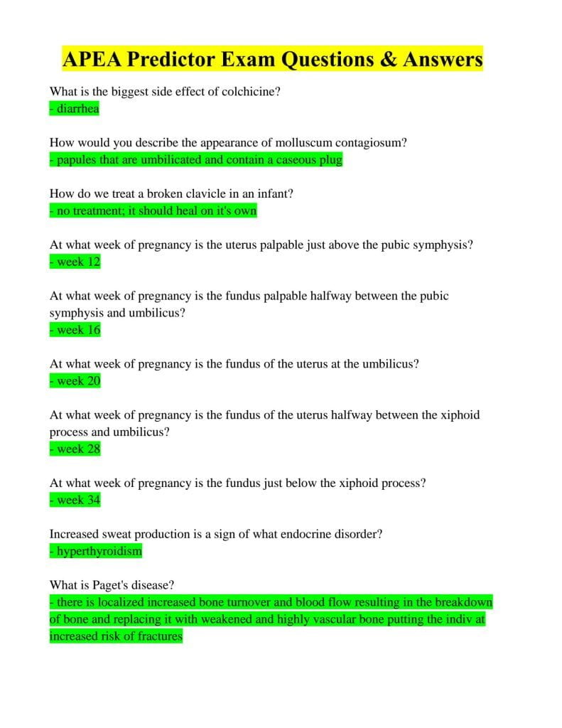 best apea predictor exam questions