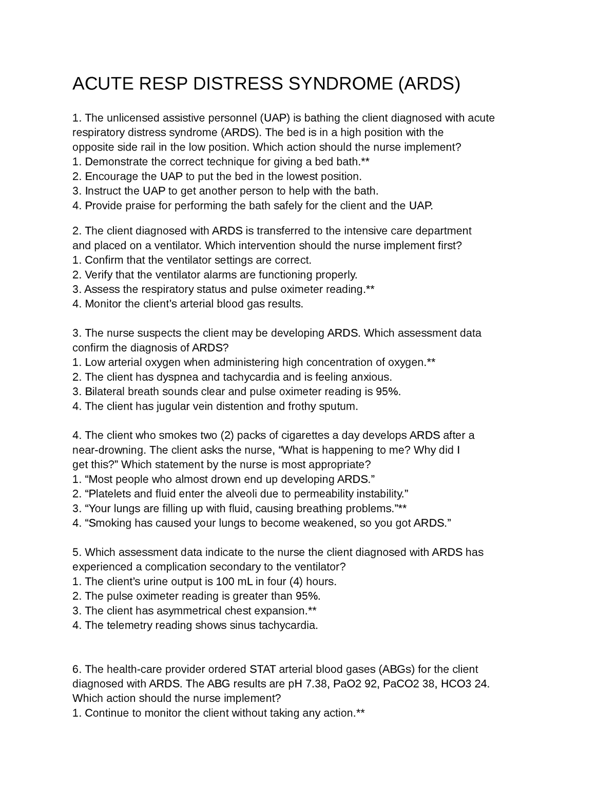 best ards nursing questions