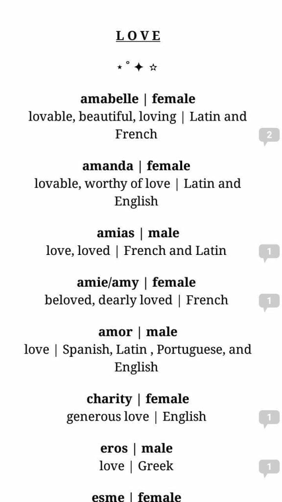 best latin name for love