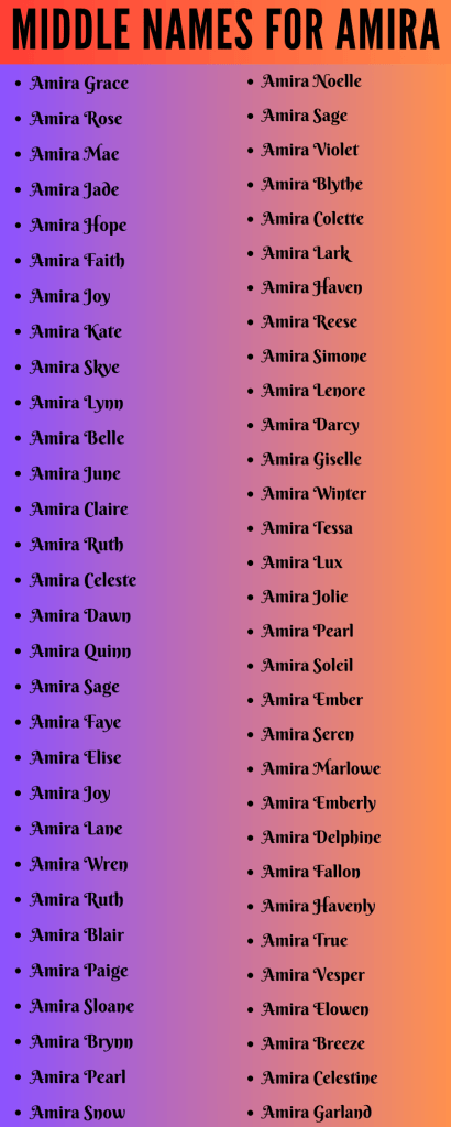 best middle name for amira