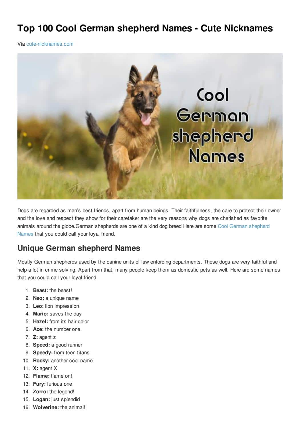 best nickname for german shepherd