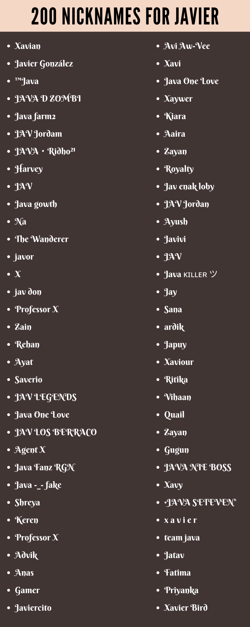 best nickname for javier