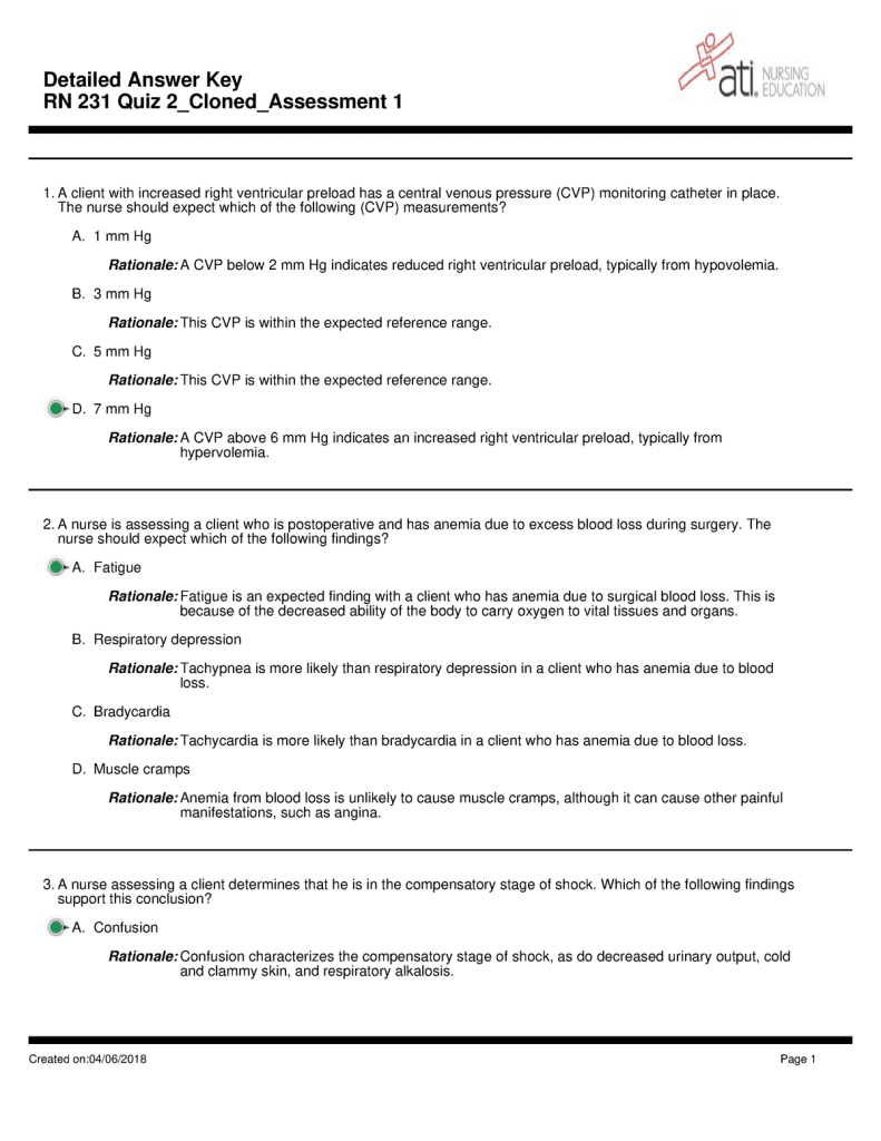 best ati shock questions