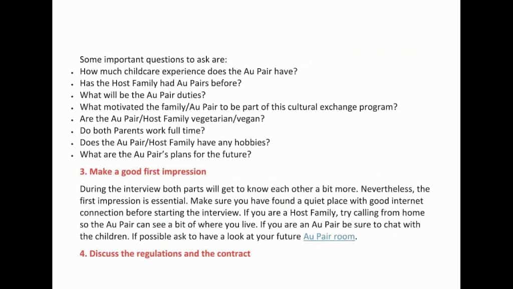 best au pair interview questions