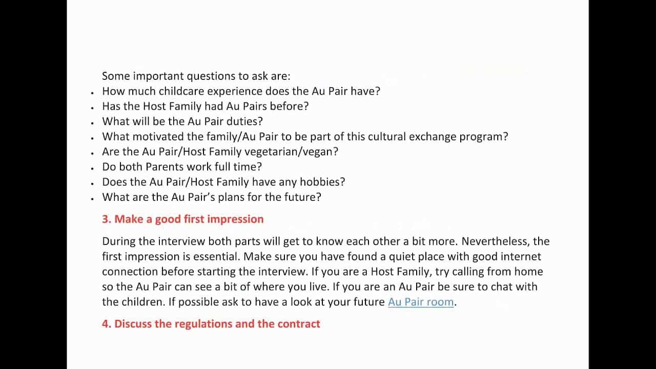 best au pair interview questions