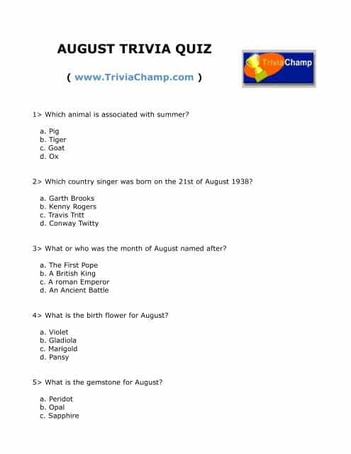 best august trivia questions