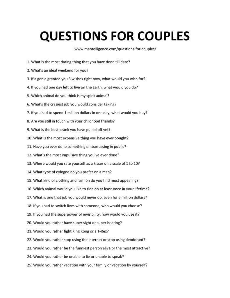 best awkward couple questions list