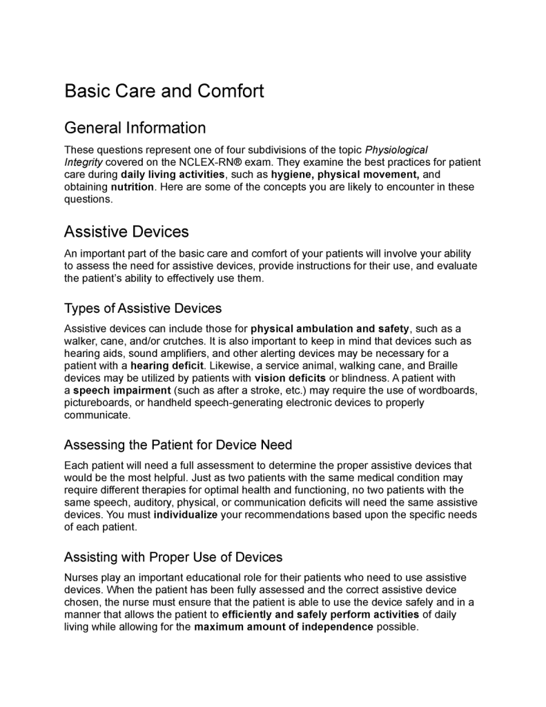 best basic care and comfort nclex questions