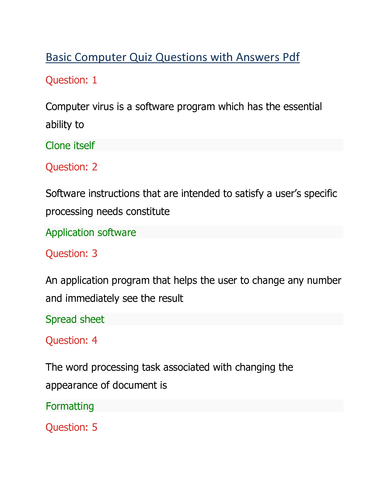 best basic computer questions and answers