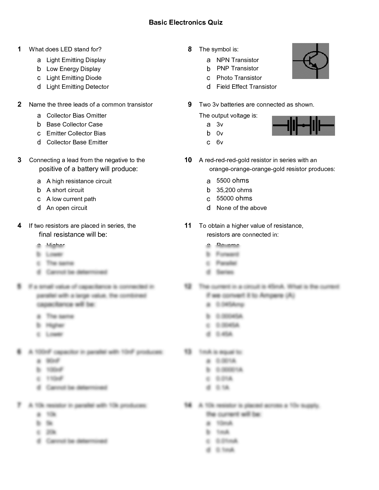 best basic electronic test questions