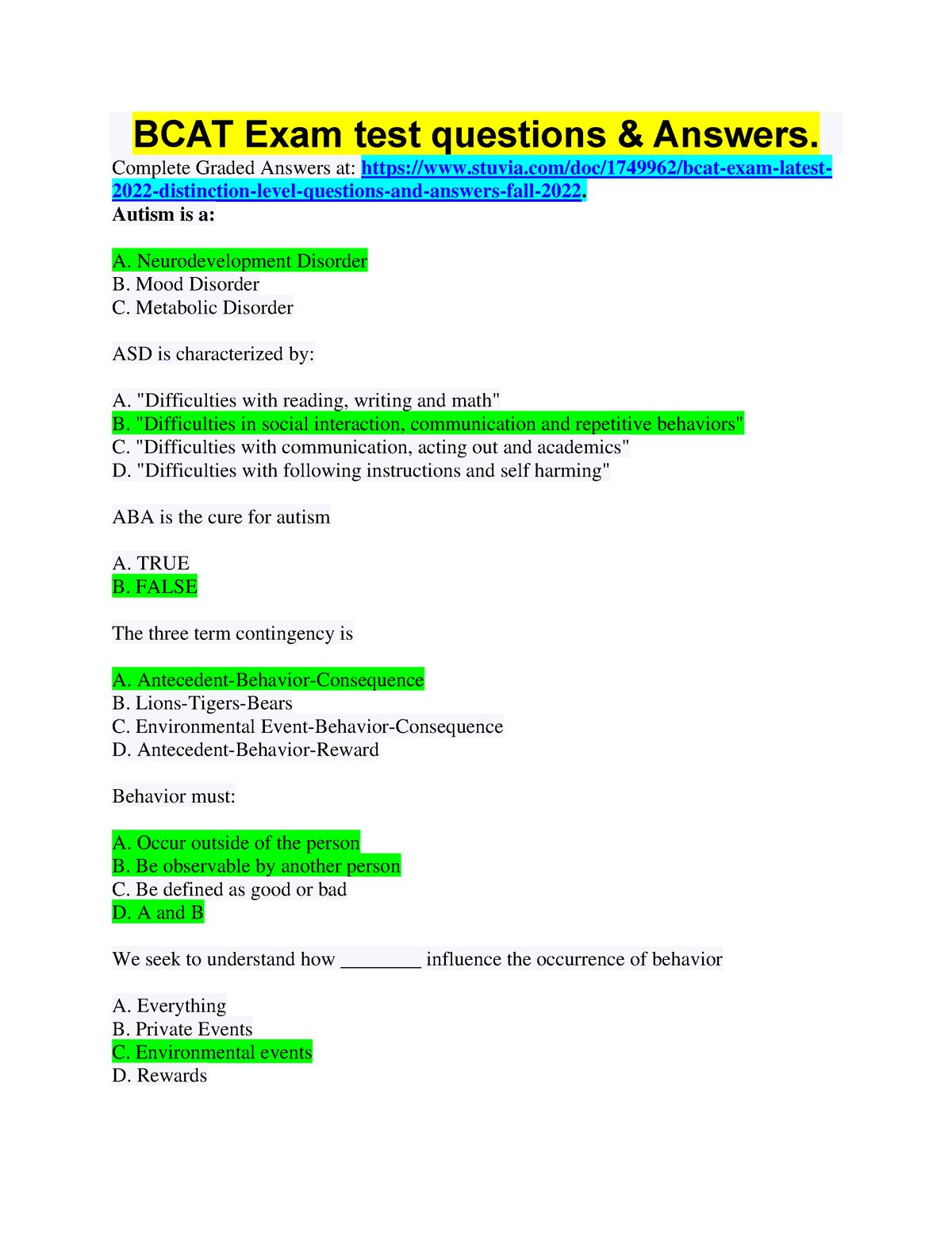 best bcat test questions