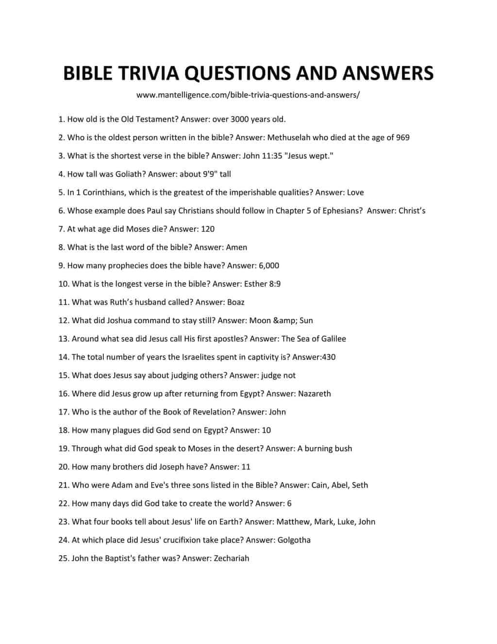 best bible trivia questions