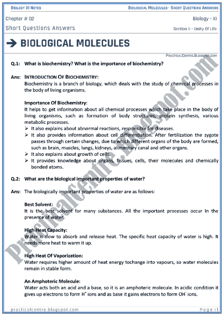 best biological molecules questions and answers