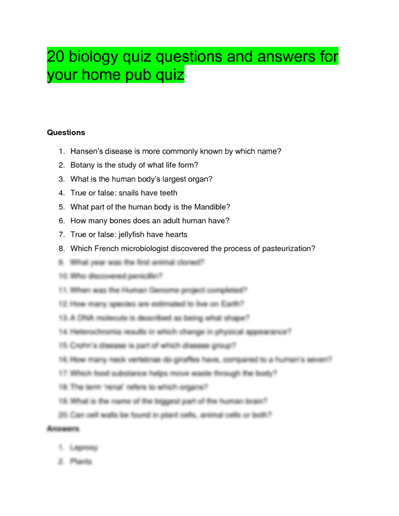 best biology quiz questions