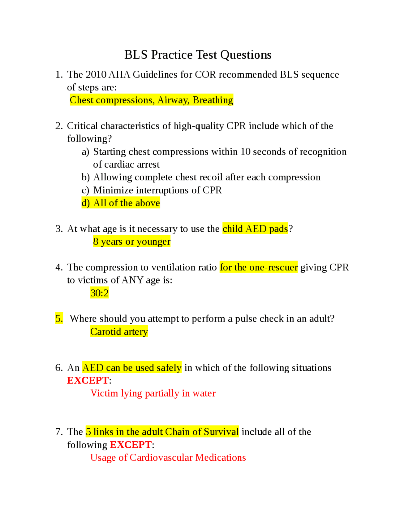 best bls test questions