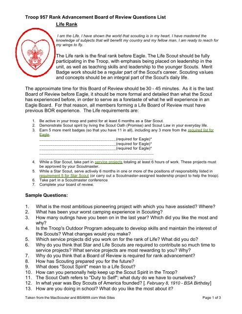 best board of review questions for life scout