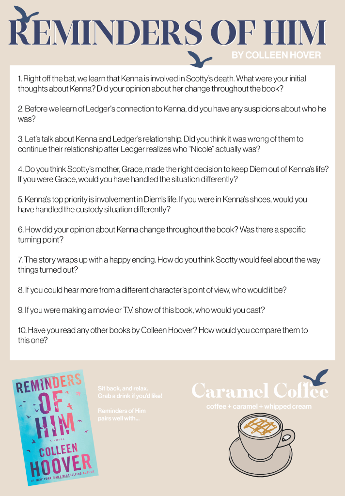 best book club questions for reminders of him