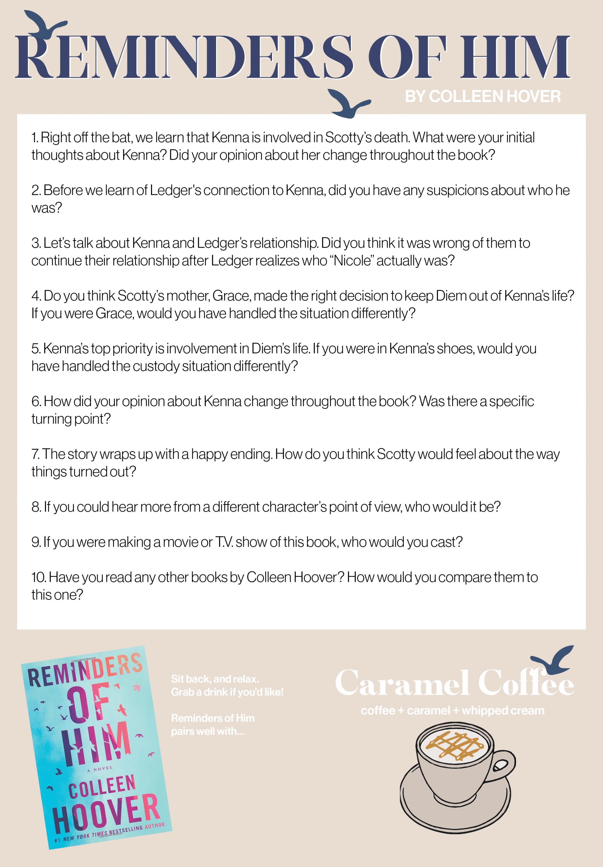 best book club questions for reminders of him