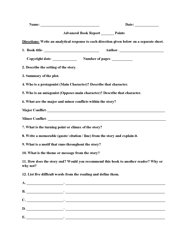 best book report questions for 6th graders