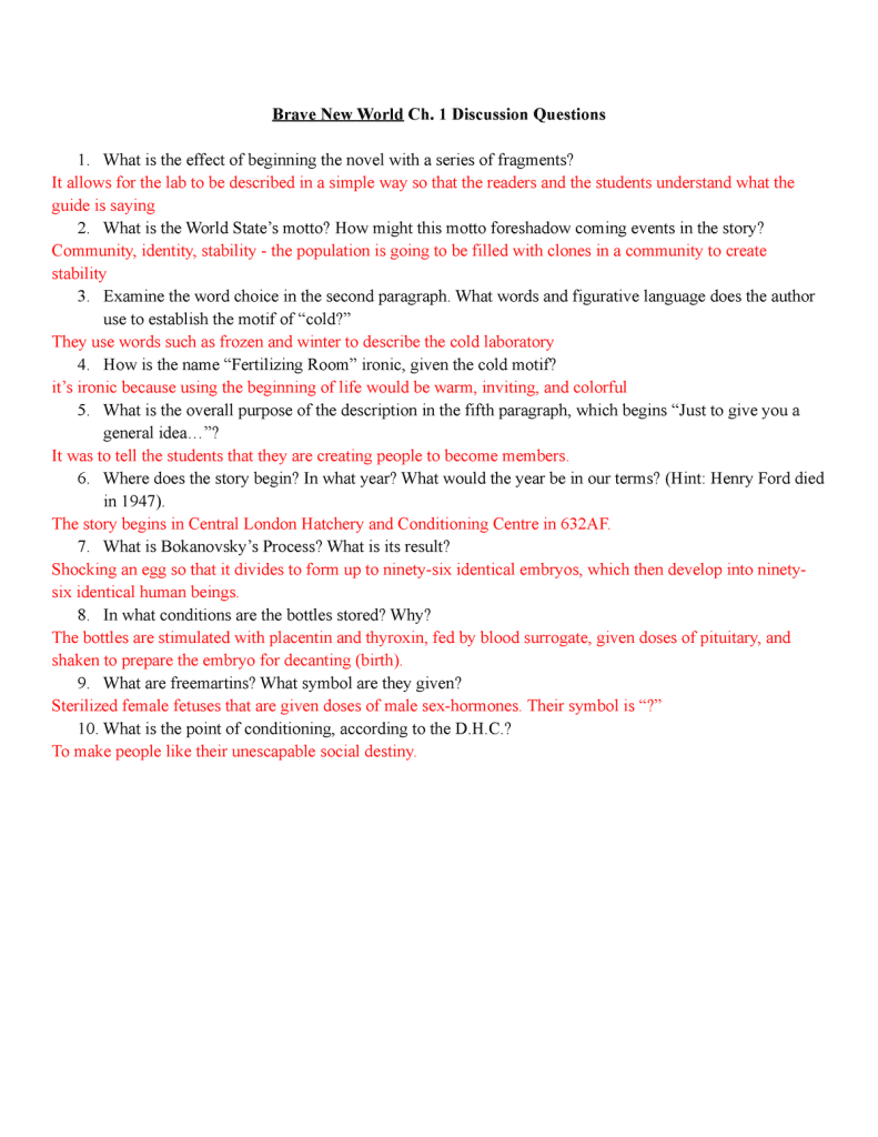 best brave new world discussion questions