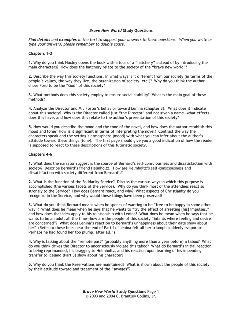 best brave new world questions and answers by chapter