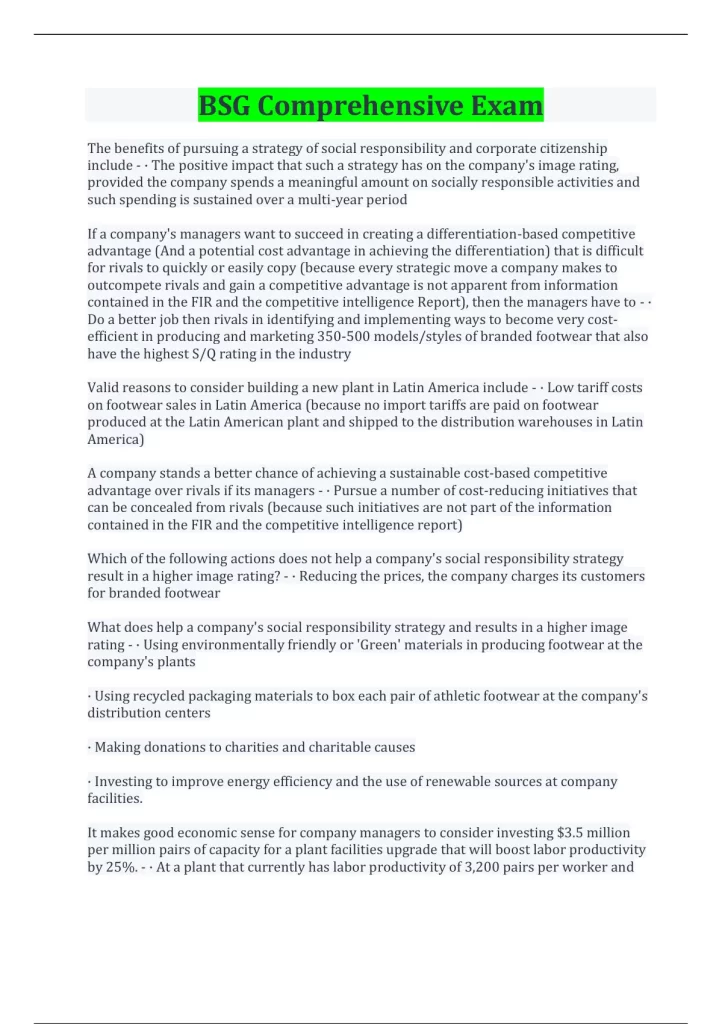 best bsg comprehensive exam questions