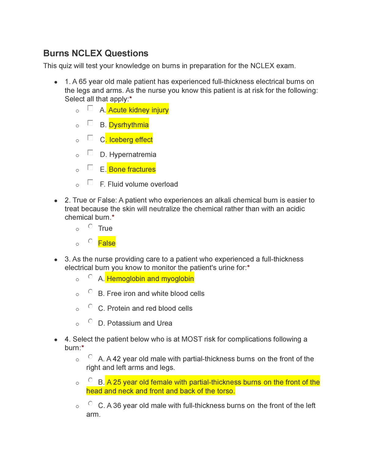 best burns nclex questions