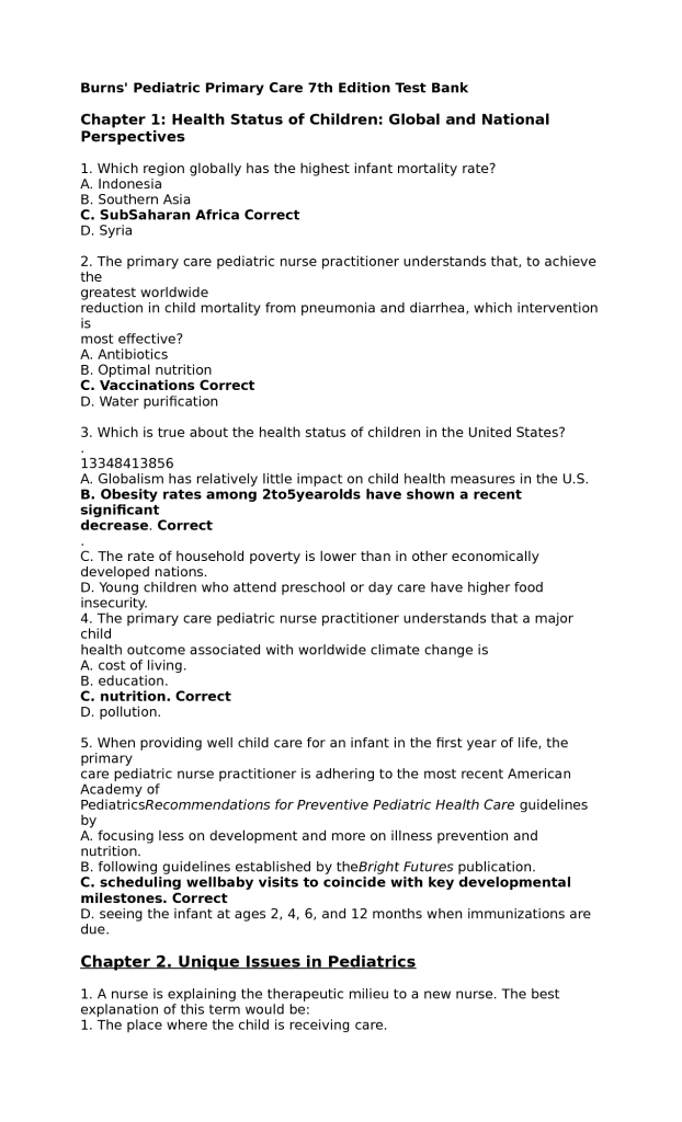 best burns pediatric primary care practice questions 1