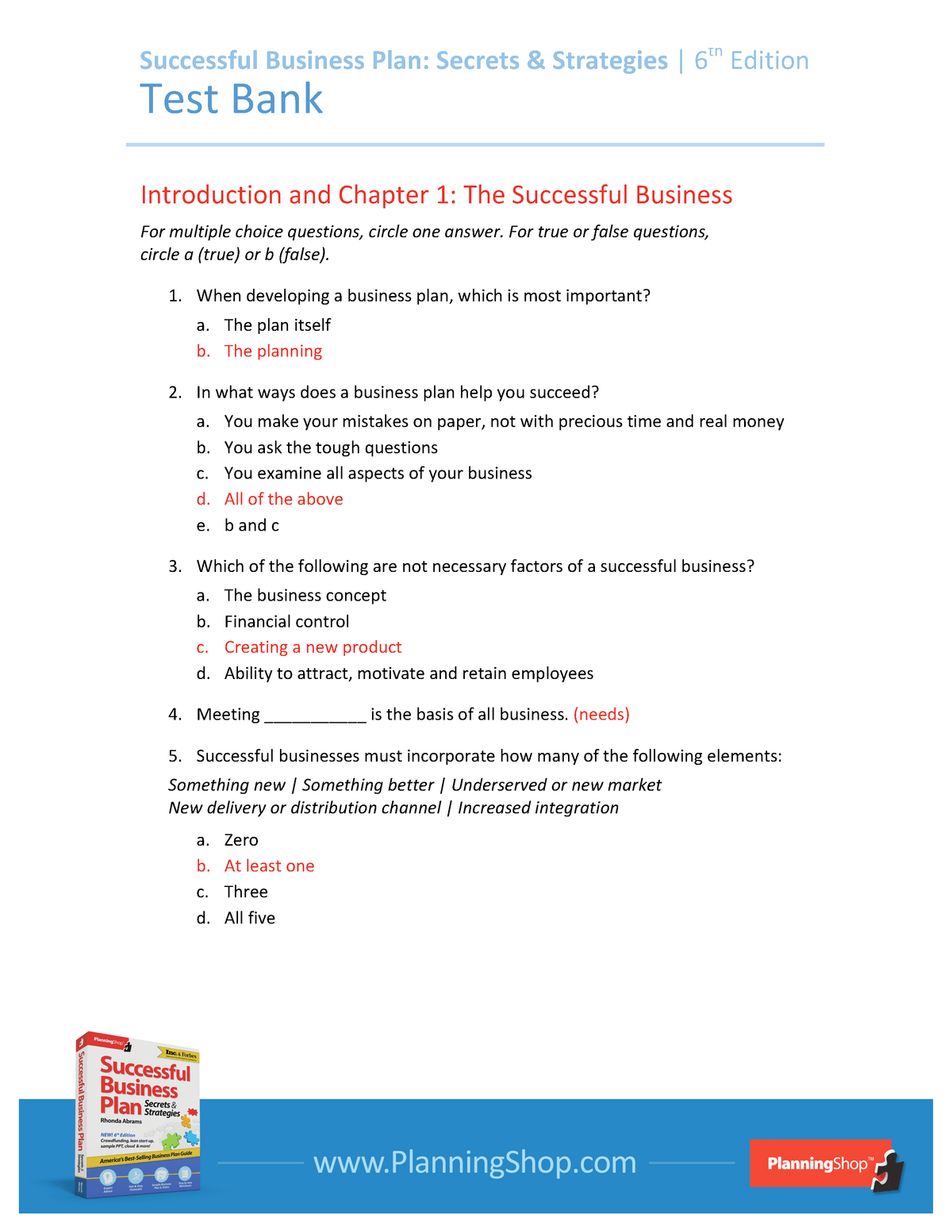 best business plan questions and answers