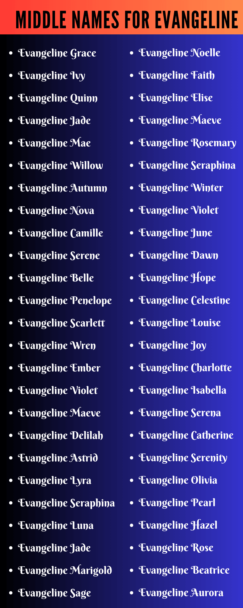 best middle name for evangeline