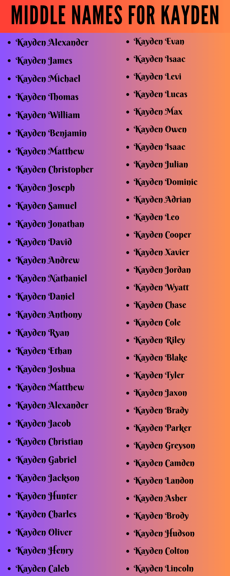 best middle name for kayden