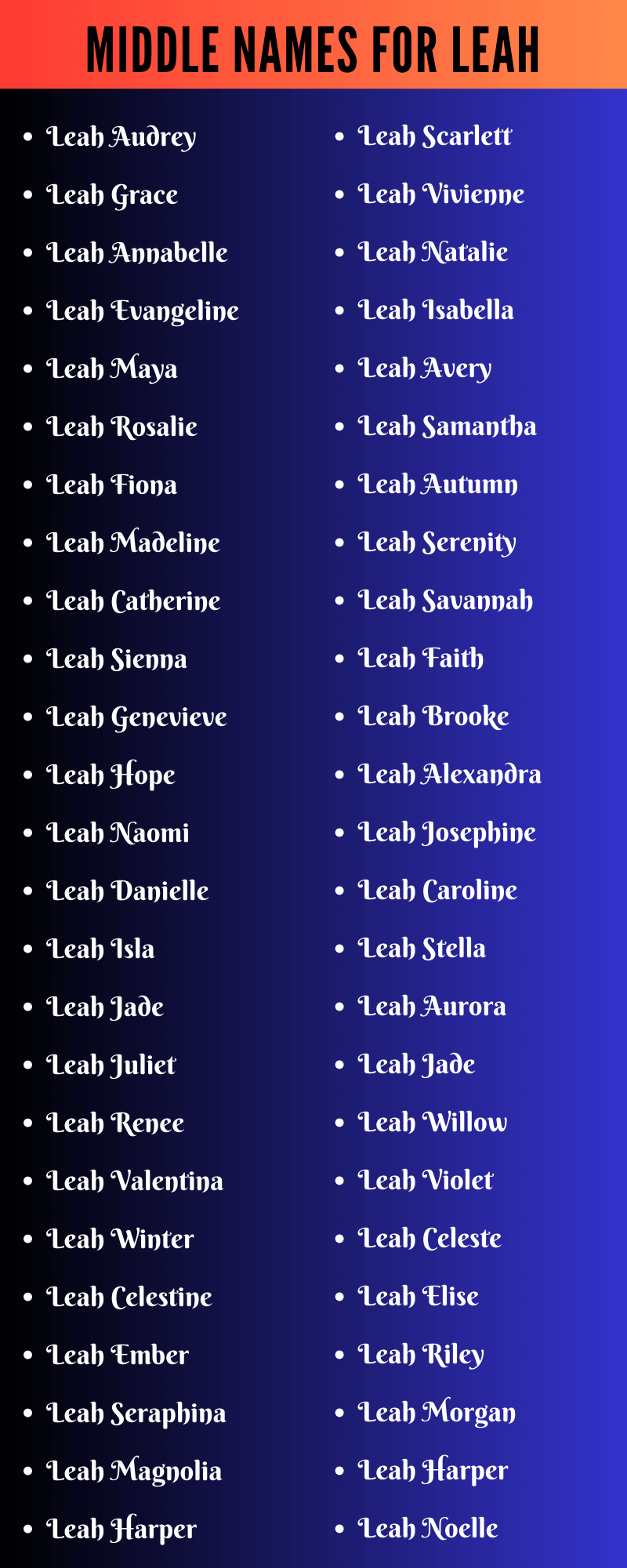 best middle name for leah