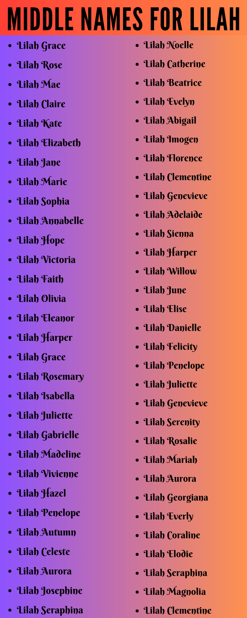 best middle name for lilah