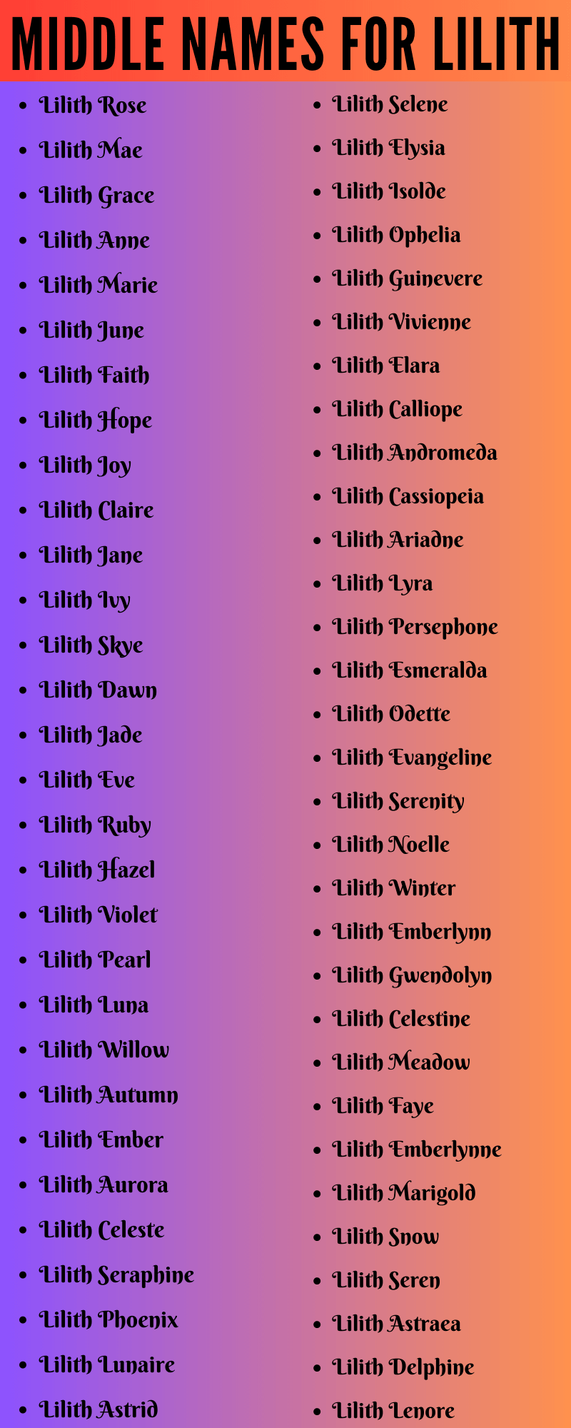 best middle name for lilith