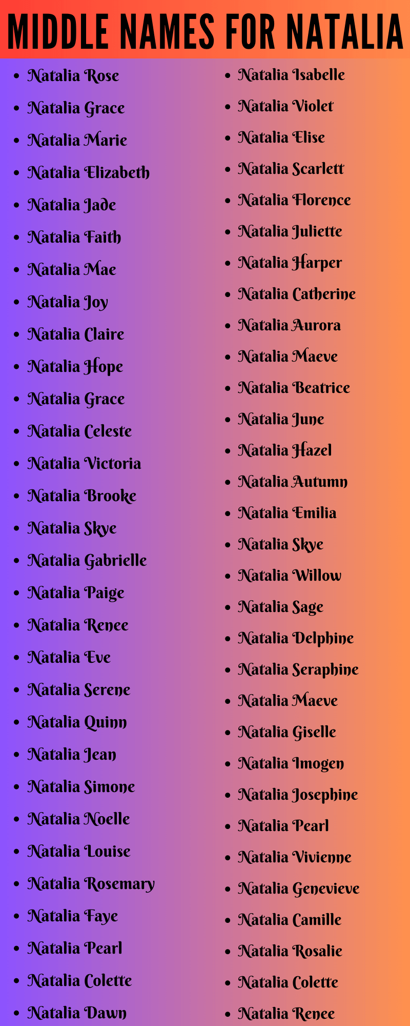 best middle name for natalia