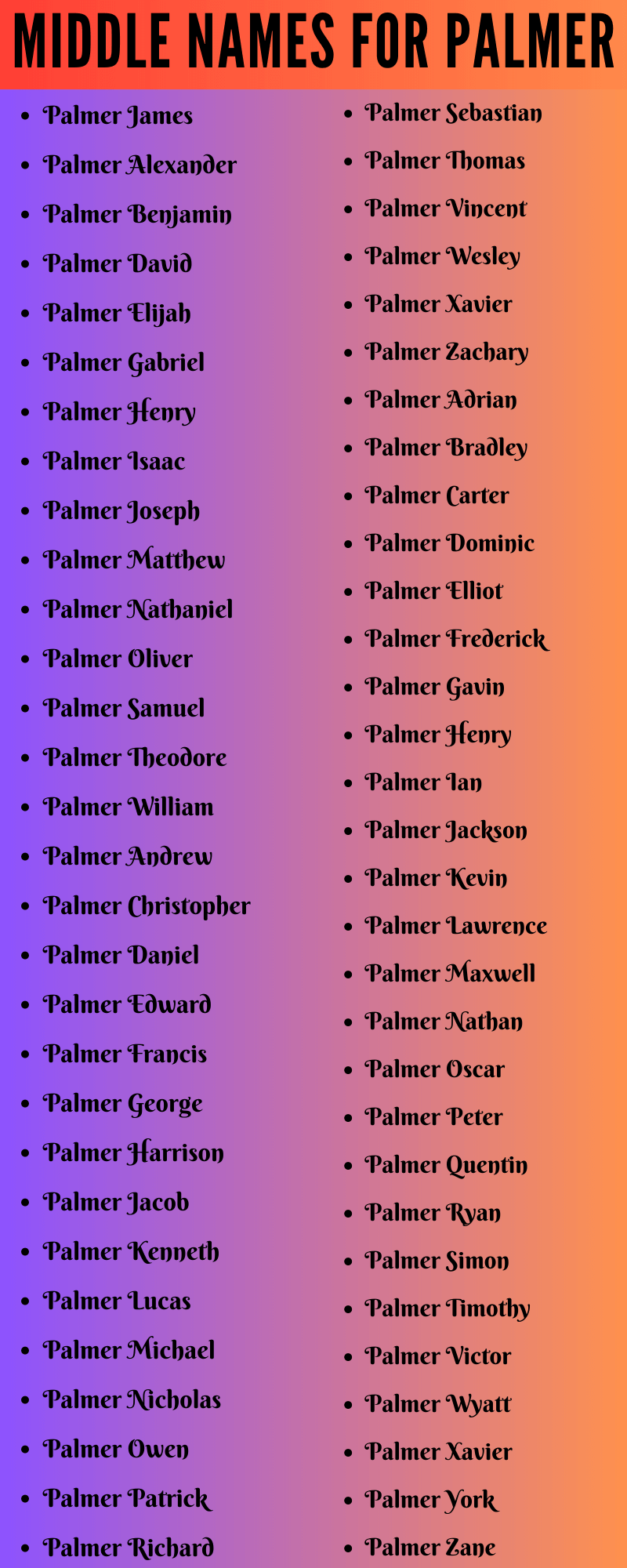 best middle name for palmer girl