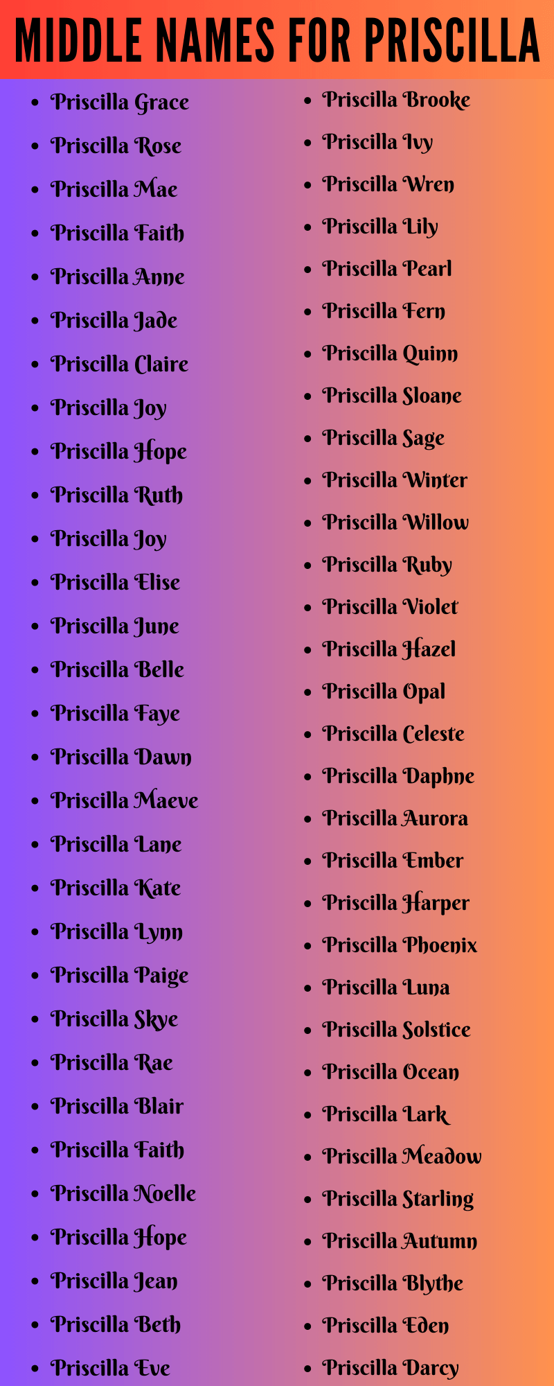 best middle name for priscilla