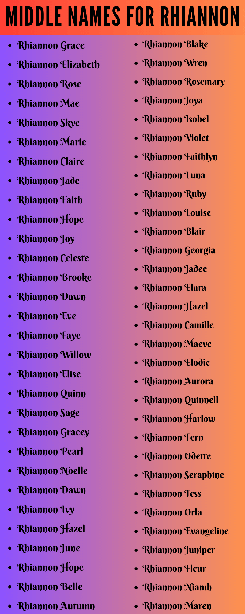 best middle name for rhiannon