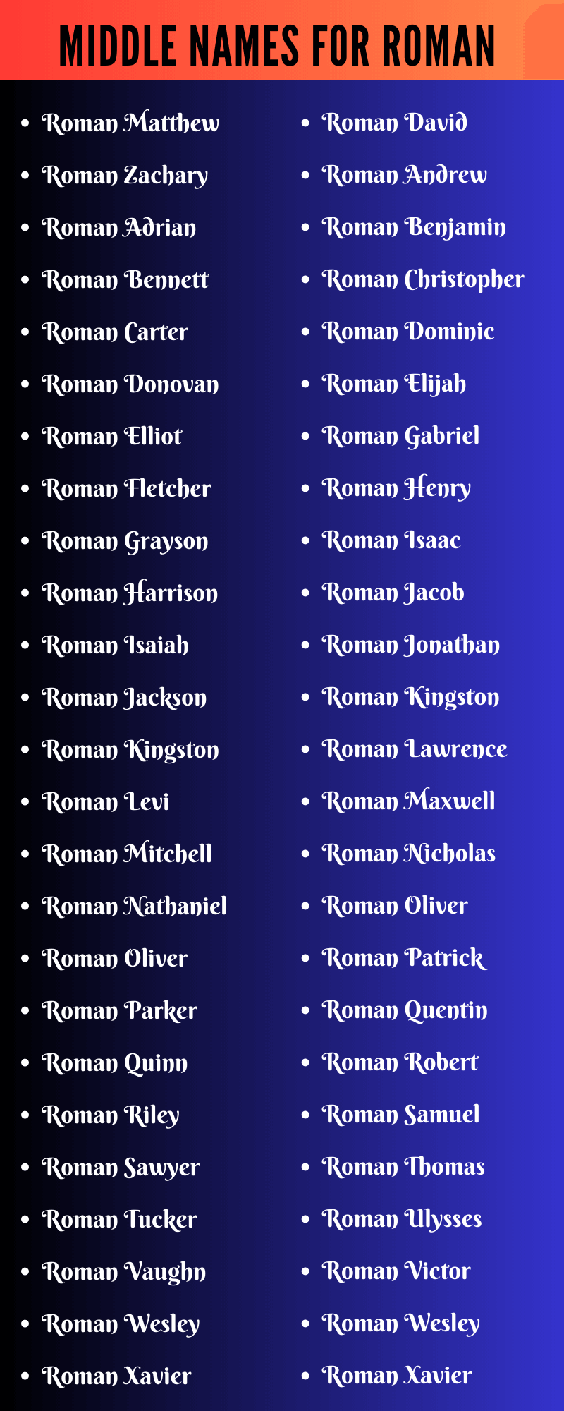 best middle name for roman