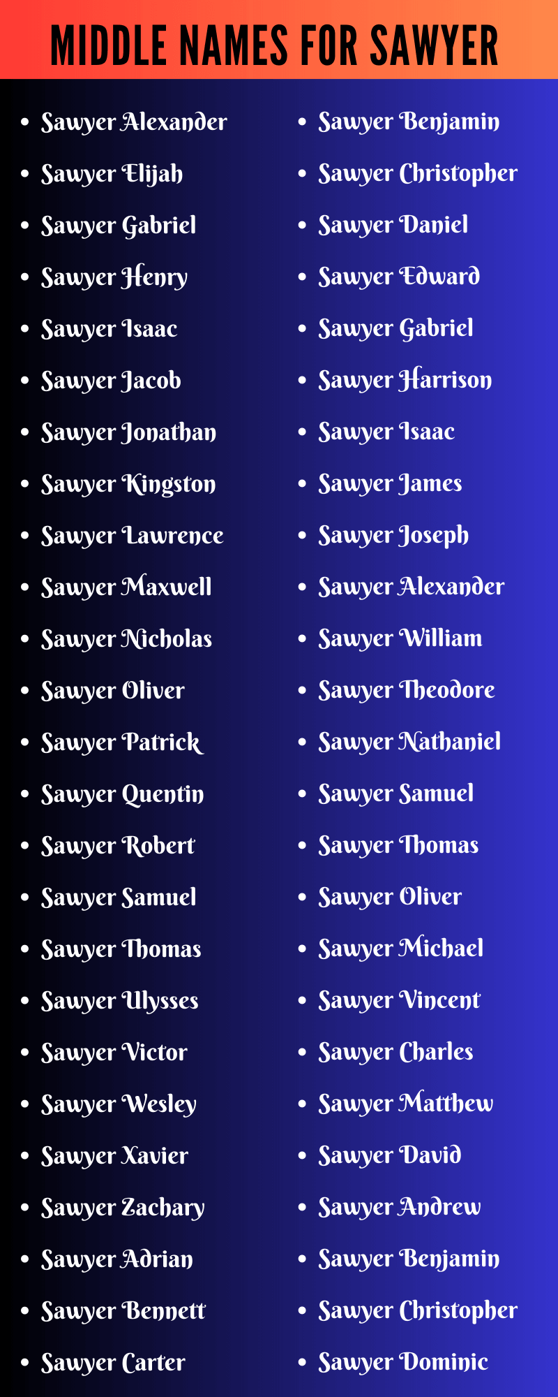 best middle name for sawyer