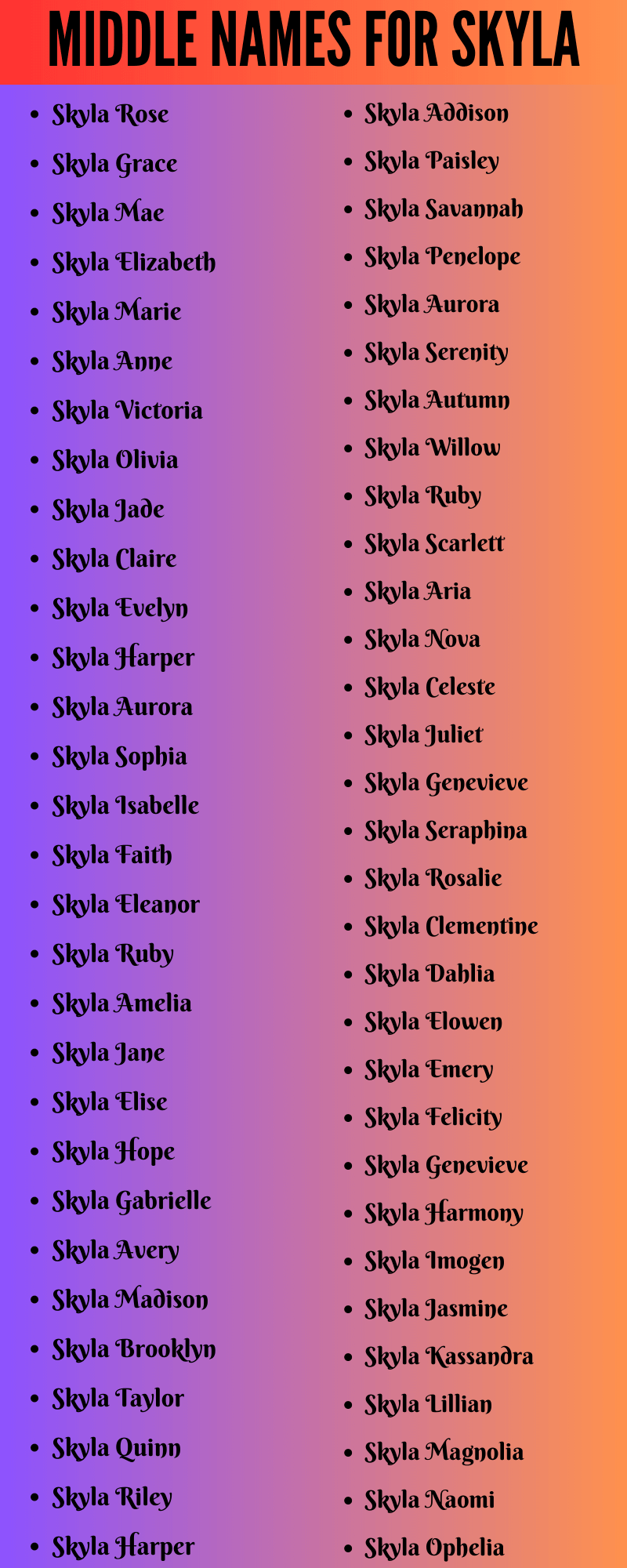 best middle name for skyla